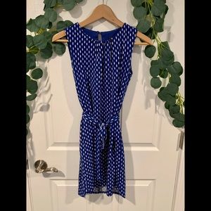 Ann Taylor sleeveless blue dress with tie waist